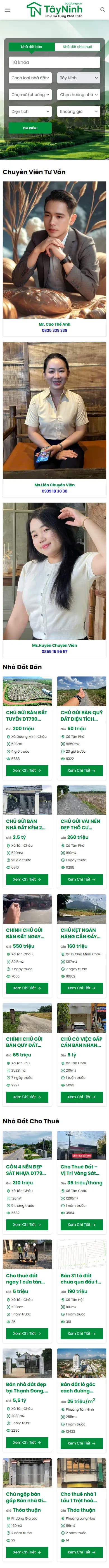 Toàn bộ trang chủ website Bất Động Sản Tây Ninh trên điện thoại