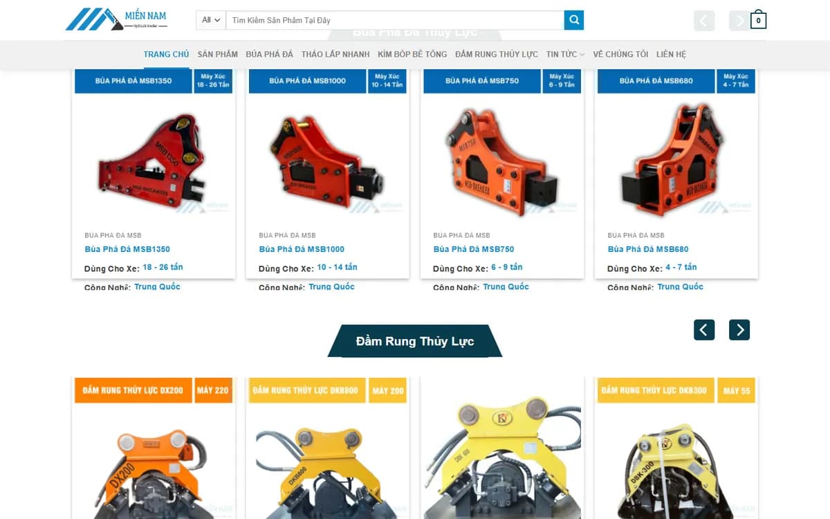 Búa phá đá thủy lực: thẻ sản phẩm kèm tải trọng xe phù hợp