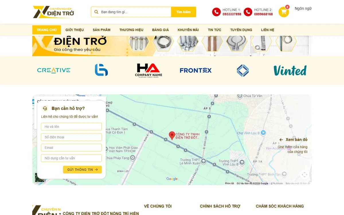 Thương hiệu đối tác, form hỗ trợ và bản đồ