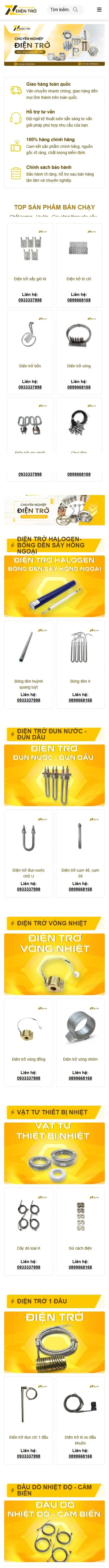 Toàn bộ trang chủ website Điện Trở Trí Hiền trên điện thoại