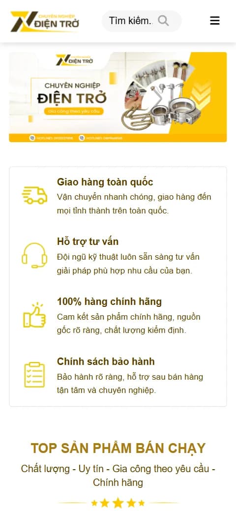 Giao diện website Điện Trở Trí Hiền trên điện thoại