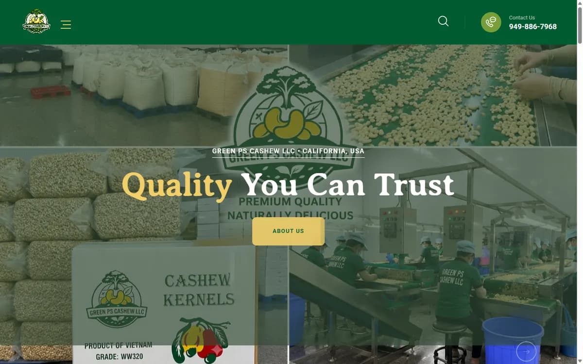 Thiết kế website Green PS Cashew – nhà cung cấp hạt điều Việt Nam tại Mỹ