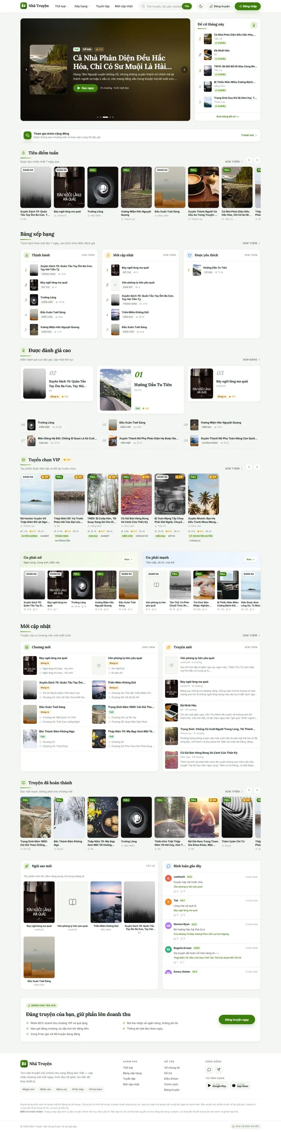 Toàn bộ trang chủ website Hải Trình Novel (Nhã Truyện) trên máy tính