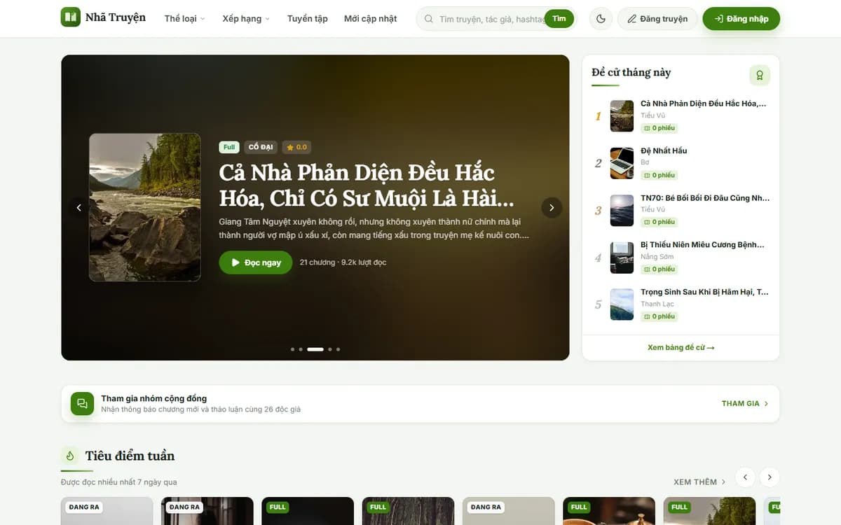 Thiết kế website đọc truyện Hải Trình Novel (Nhã Truyện) – thư viện truyện chữ online