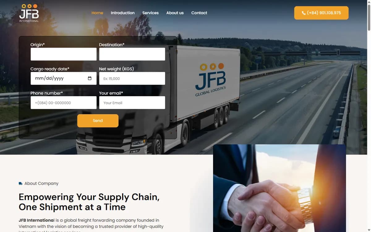Thiết kế website JFB Global – vận chuyển hàng hoá quốc tế Việt Nam – Mỹ
