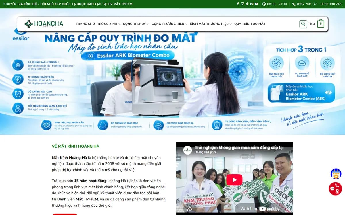 Thiết kế website Mắt Kính Hoàng Hà – bán kính online kết hợp đặt lịch đo mắt