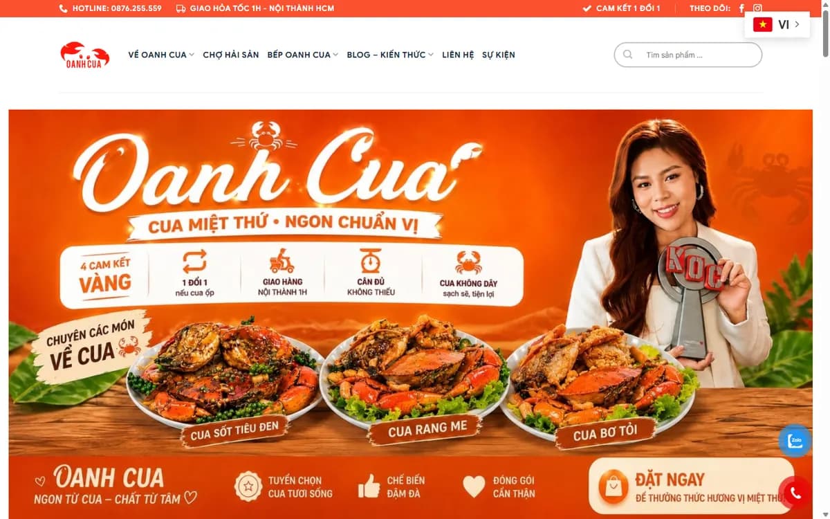 Thiết kế website Oanh Cua – bán cua, hải sản online giao hoả tốc TP.HCM