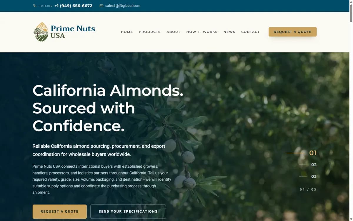 Thiết kế website Prime Nuts USA – cung ứng hạnh nhân California cho khách sỉ quốc tế
