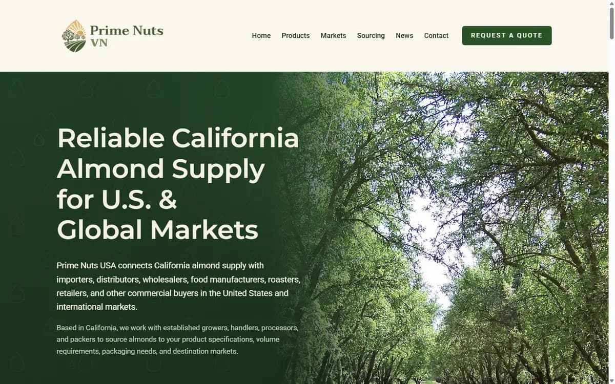 Thiết kế website Prime Nuts VN – nhà cung cấp hạnh nhân California cho thị trường Việt Nam