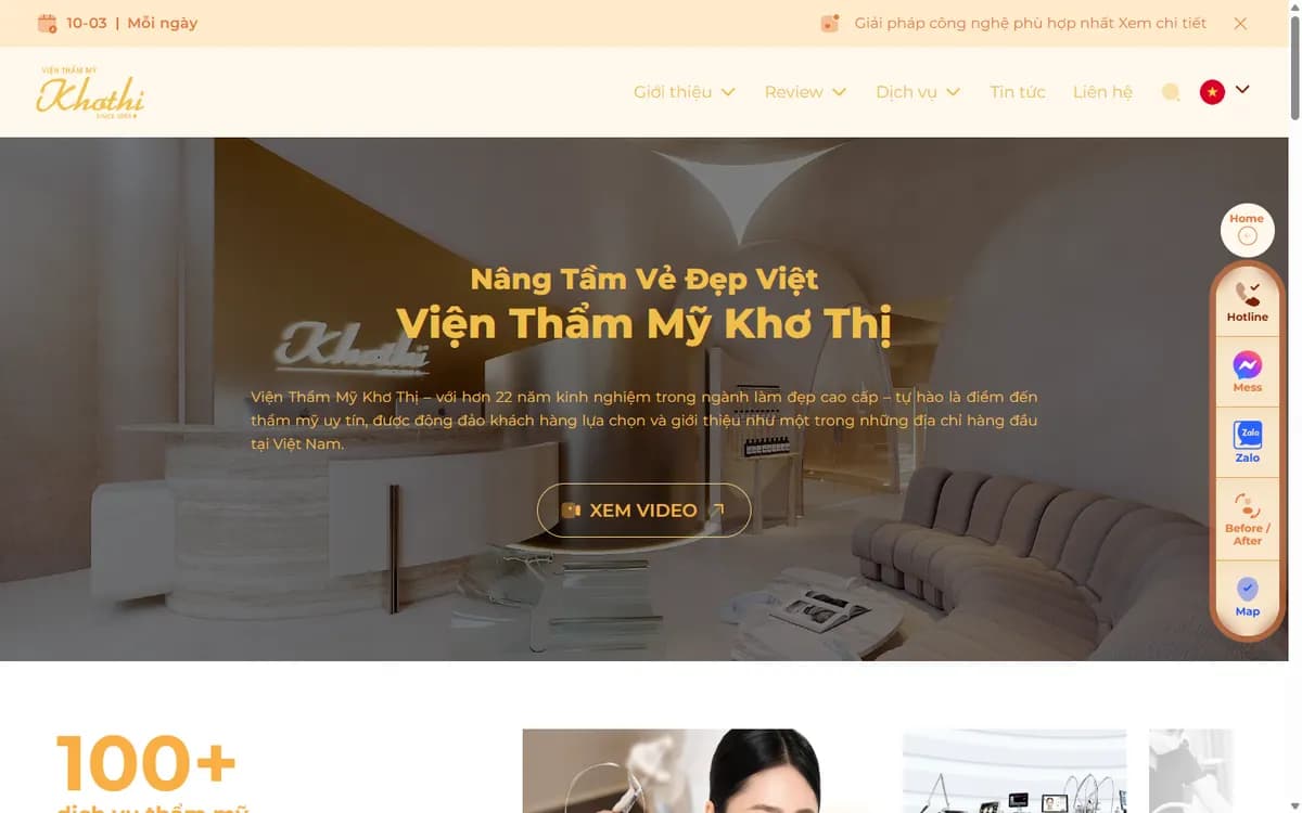 Thiết kế website Viện Thẩm Mỹ Khơ Thị – website thẩm mỹ viện cao cấp