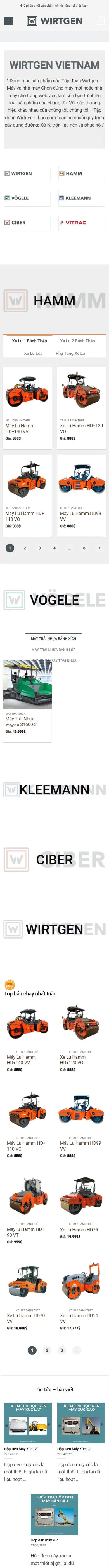 Toàn bộ trang chủ website Wirtgen Vietnam trên điện thoại