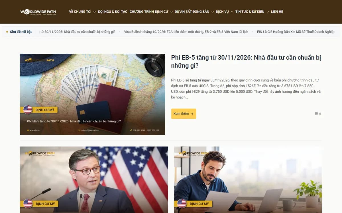 Thiết kế website Worldwide Path – tư vấn đầu tư định cư quốc tế