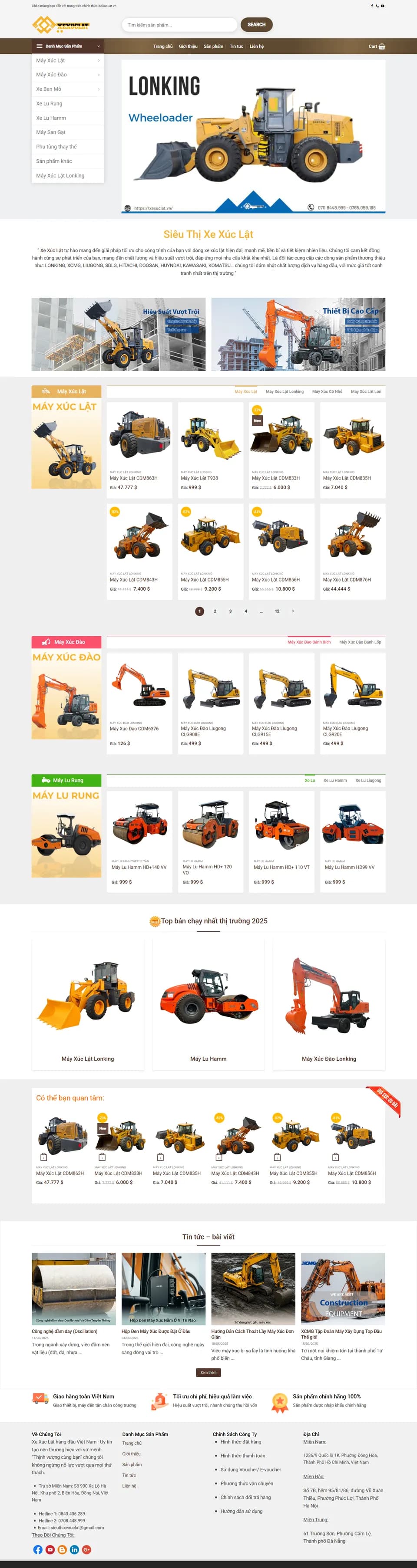 Toàn bộ trang chủ website Siêu Thị Xe Xúc Lật trên máy tính