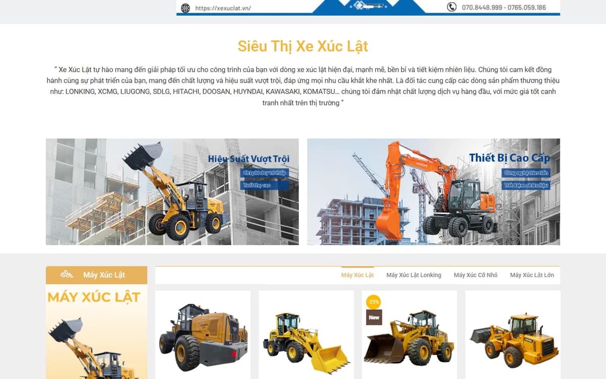Giới thiệu và banner hiệu suất máy xúc lật, máy đào