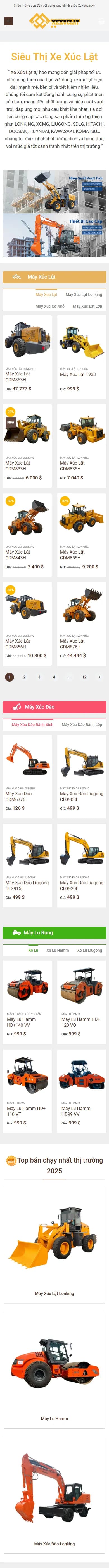 Toàn bộ trang chủ website Siêu Thị Xe Xúc Lật trên điện thoại