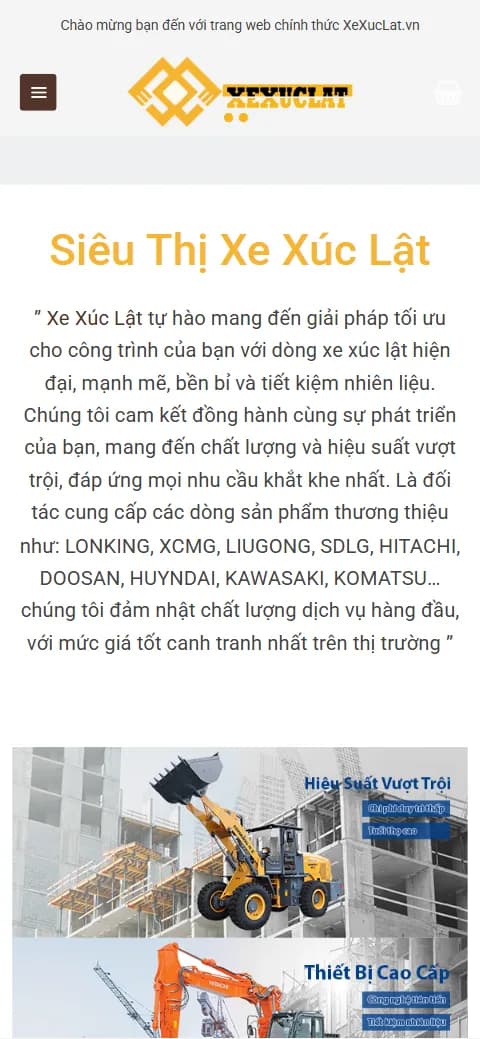 Giao diện website Siêu Thị Xe Xúc Lật trên điện thoại