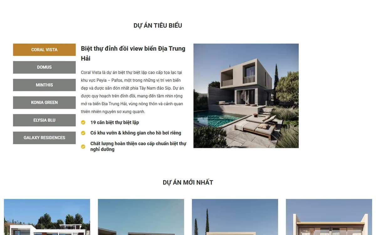 Dự án tiêu biểu dạng tab
