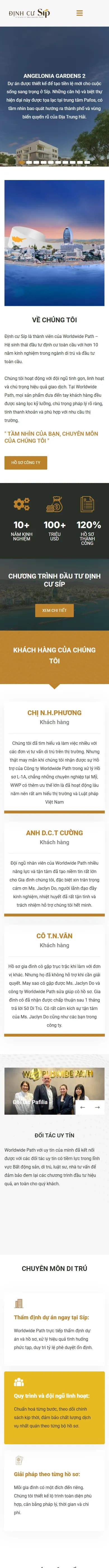Toàn bộ trang chủ website Định Cư Síp (Worldwide Path) trên điện thoại