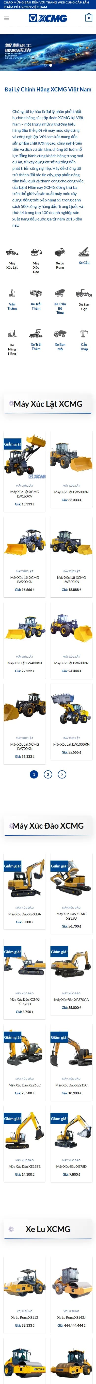 Toàn bộ trang chủ website XCMG Việt Nam trên điện thoại