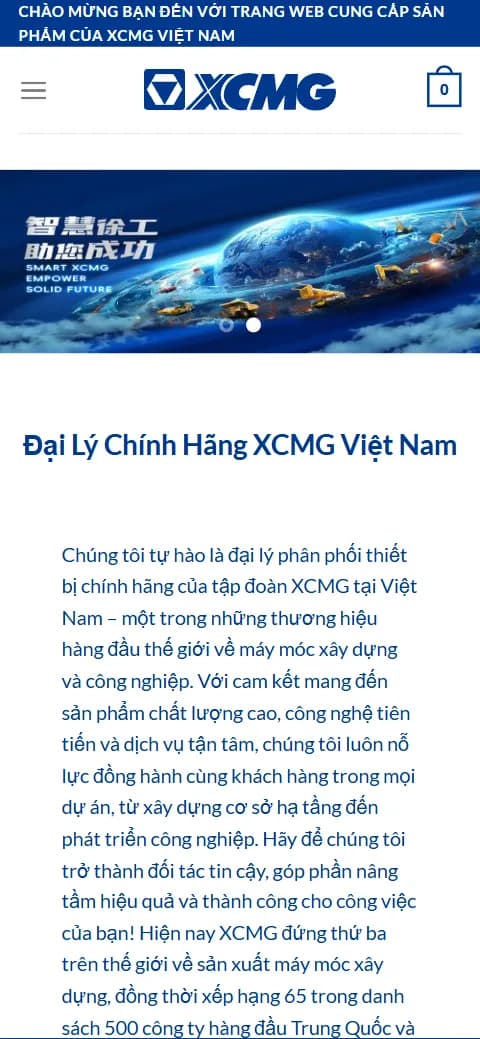 Giao diện website XCMG Việt Nam trên điện thoại