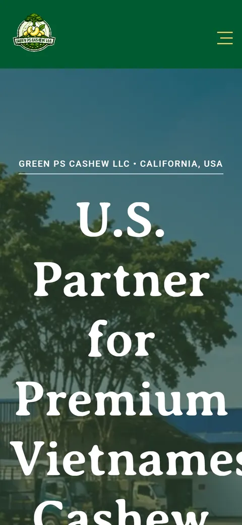 Giao diện website Green PS Cashew LLC trên điện thoại