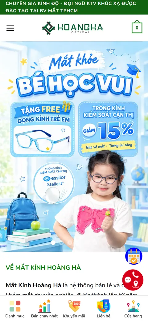 Giao diện website Mắt Kính Hoàng Hà trên điện thoại