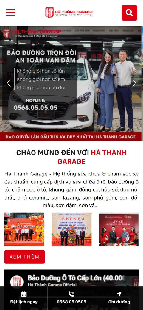Giao diện website Hà Thành Garage trên điện thoại