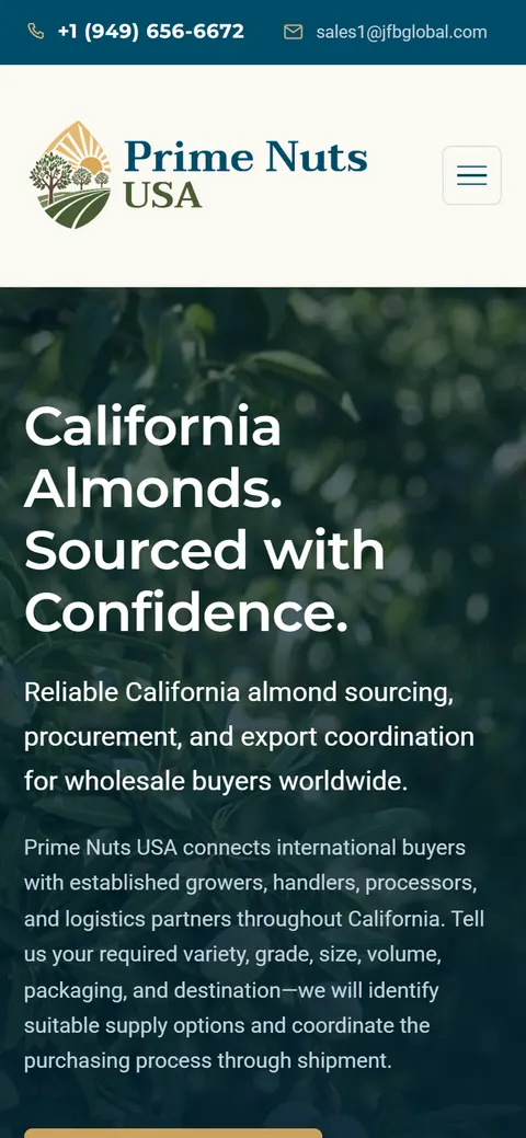 Giao diện website Prime Nuts USA trên điện thoại