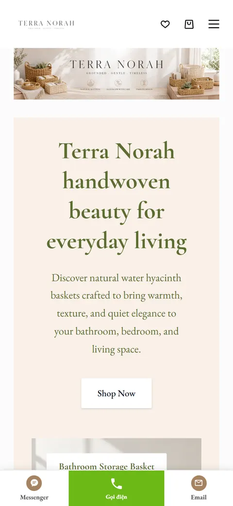 Giao diện website Terra Norah trên điện thoại