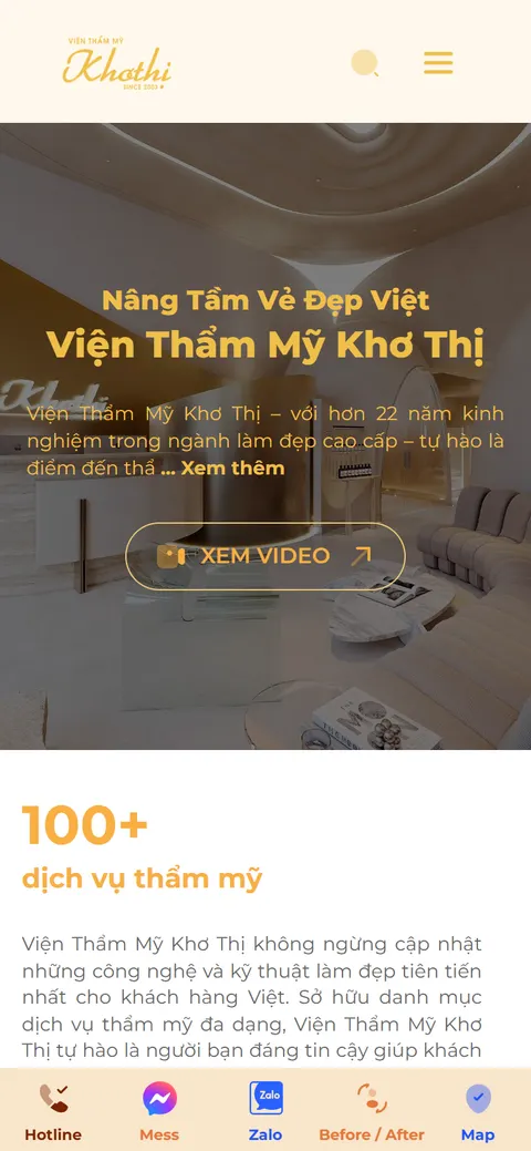 Giao diện website Viện Thẩm Mỹ Khơ Thị trên điện thoại