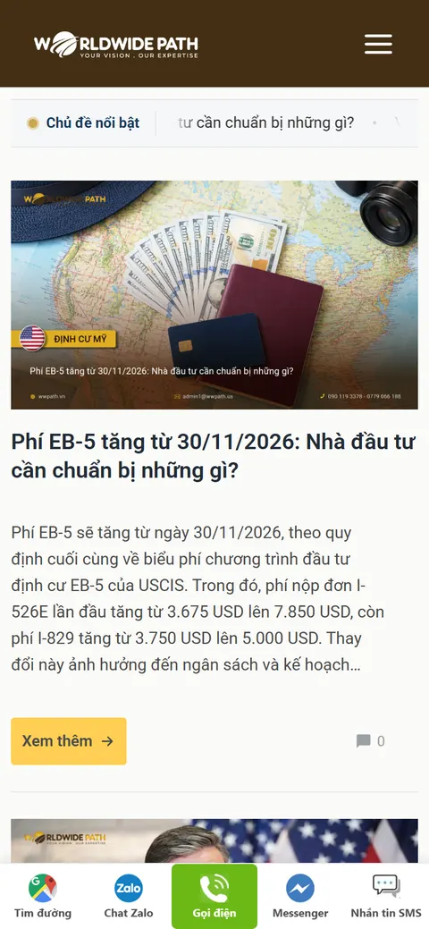 Giao diện website Worldwide Path trên điện thoại